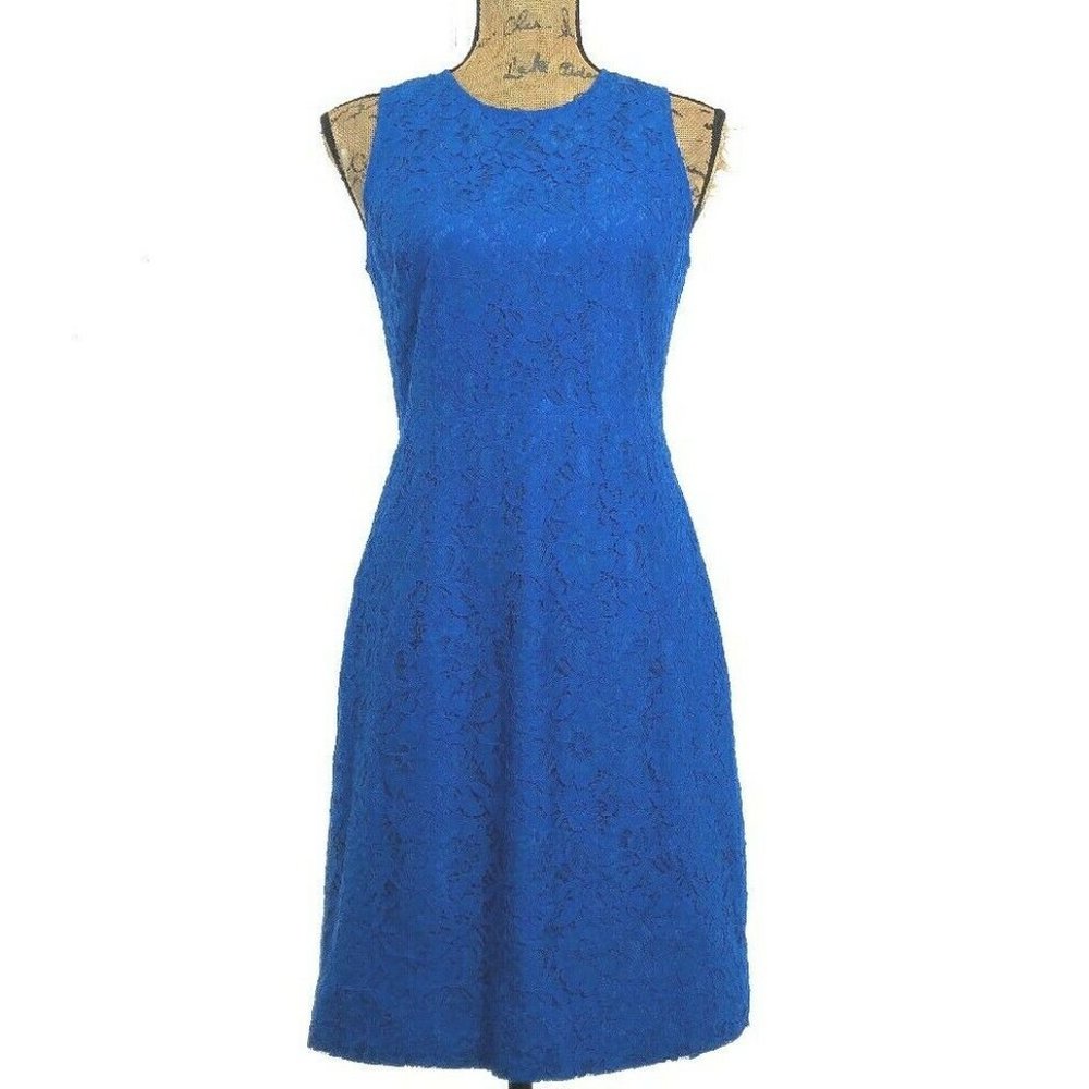 NEW J‎ Crew 4 Sm Dress Royal Blue Lace Sheath Lined